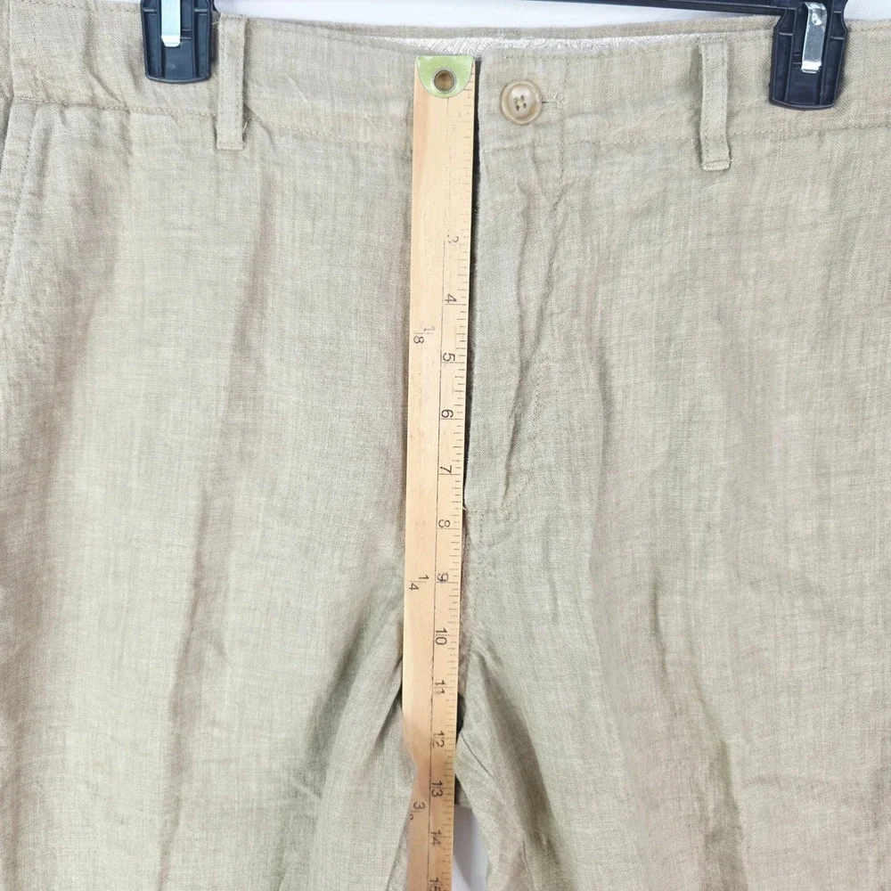 Banana Republic Mens 36X34 Fit 36X33 Tan 100% Linen Pants Flat Front Relaxed Fit
